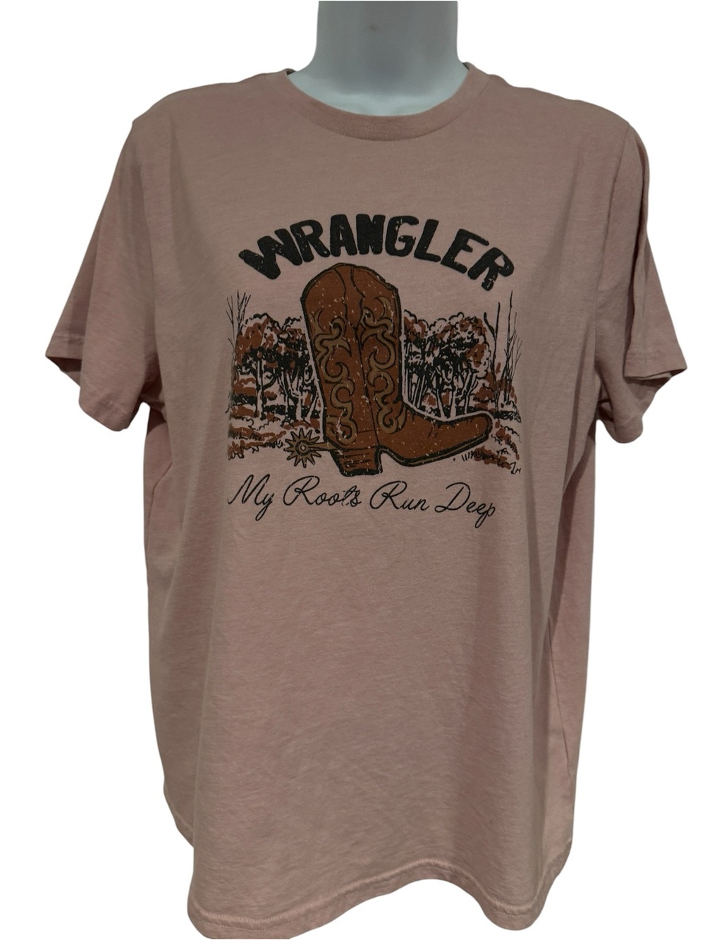 Wrangler Pink Short-Sleeve Graphic Tee with Brown Boot Design